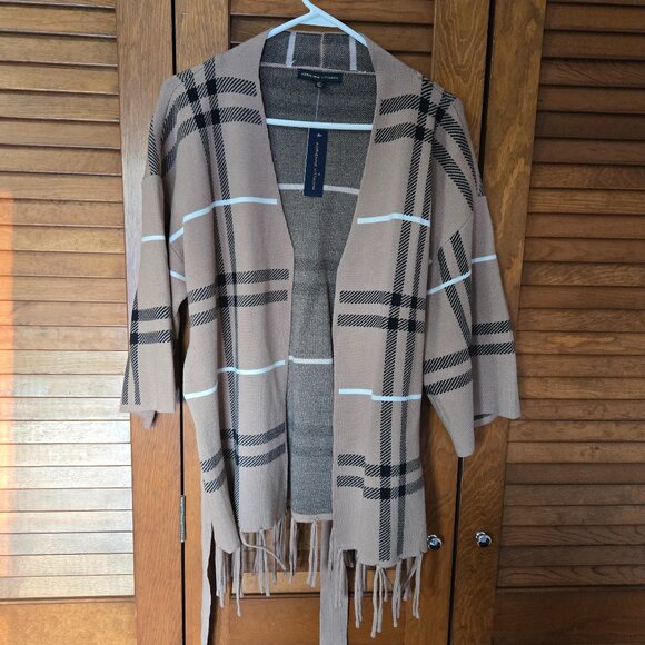 NWT Women's Adrienne Vittadini Beige Striped Fringed Open Cardigan 3/4 Sleeves M - Picture 5 of 7